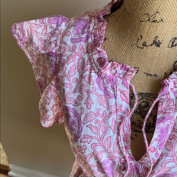 Oliphant Cinched Flirty Mini Dress in Malta Pink Cotton Tie Waist - Picture 8 of 14